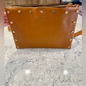 Express Tan Crossbody Bag with Gold Studs